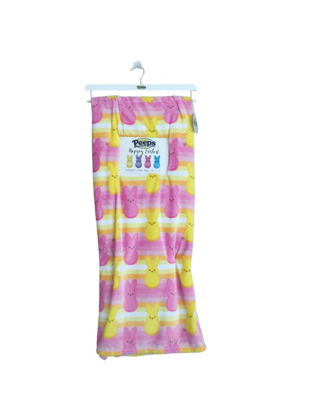 PEEPS Brand HAPPY EASTER Oversized Plush Throw 60" x 70" Striped Pink Yellow